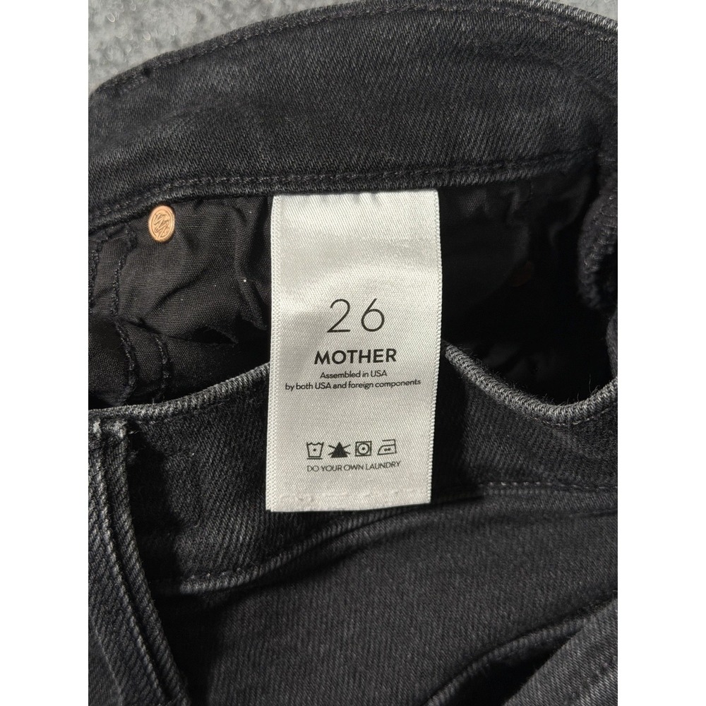 MOTHER Mid Rise Rambler Zip Flood Jeans Women's 26 Spiked Hair Art Flair Black - Picture 9 of 16